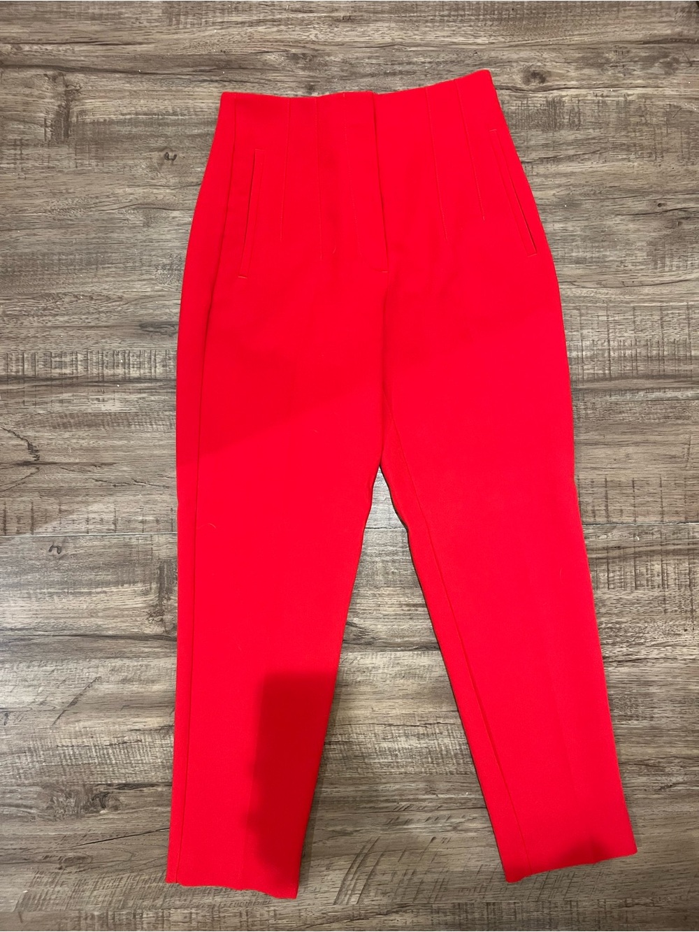 Zara Bright Red High-Waist Cropped Tailored Pants